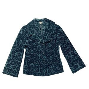 J. Jill Blazer Womens Sz 6 Black Floral Brocade Tapestry Single Breasted Jacket